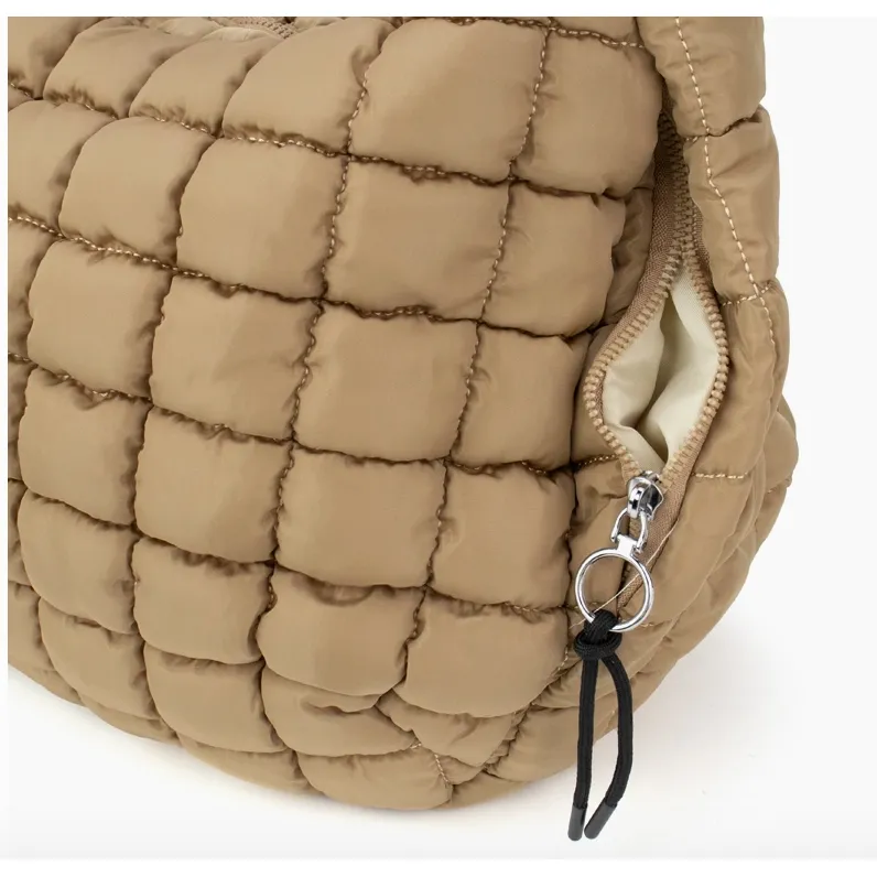 Puffer Hobo Tote- Ivory