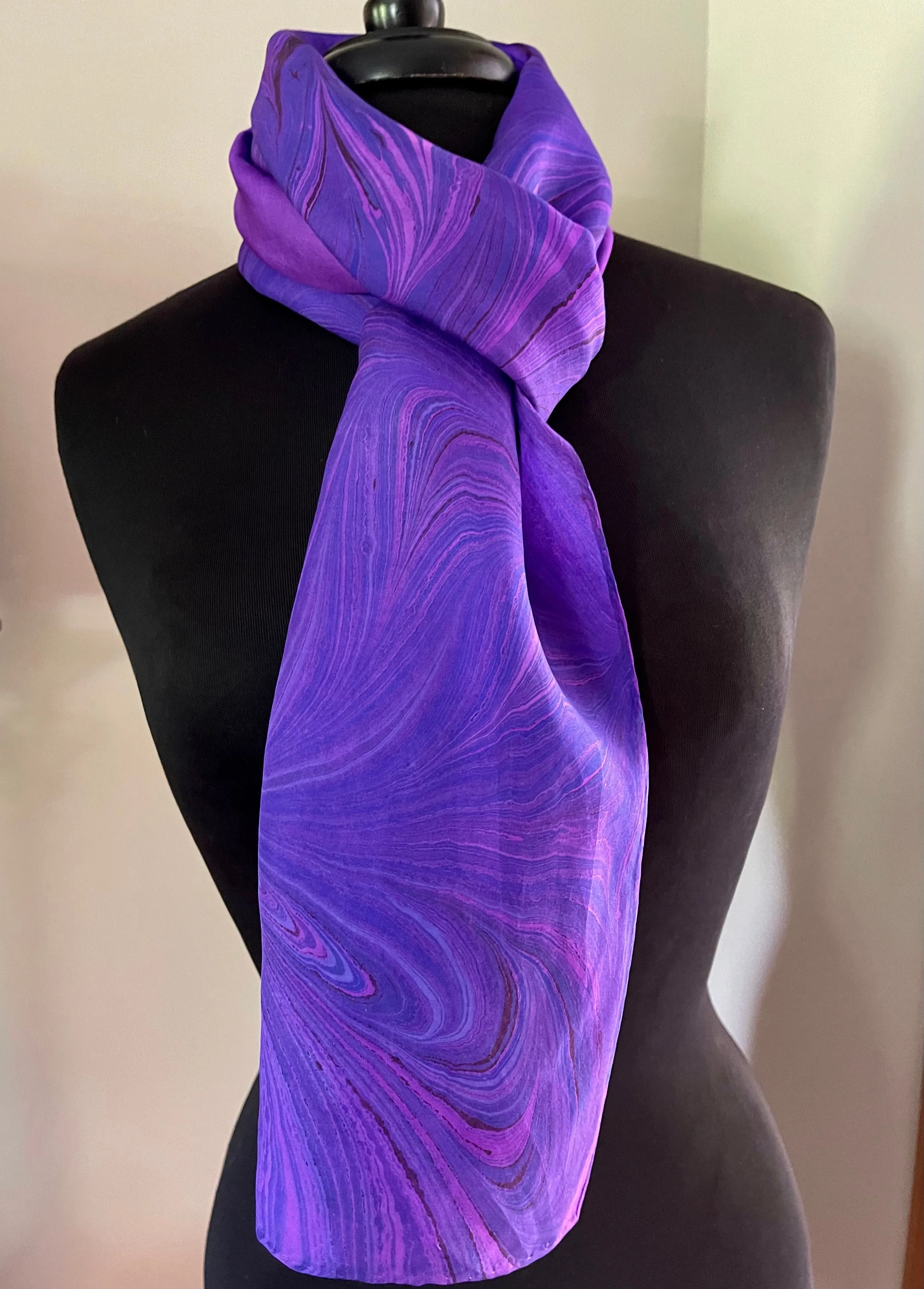 Purple pink flame pattern  over hand dyed silk.  One of a kind!
