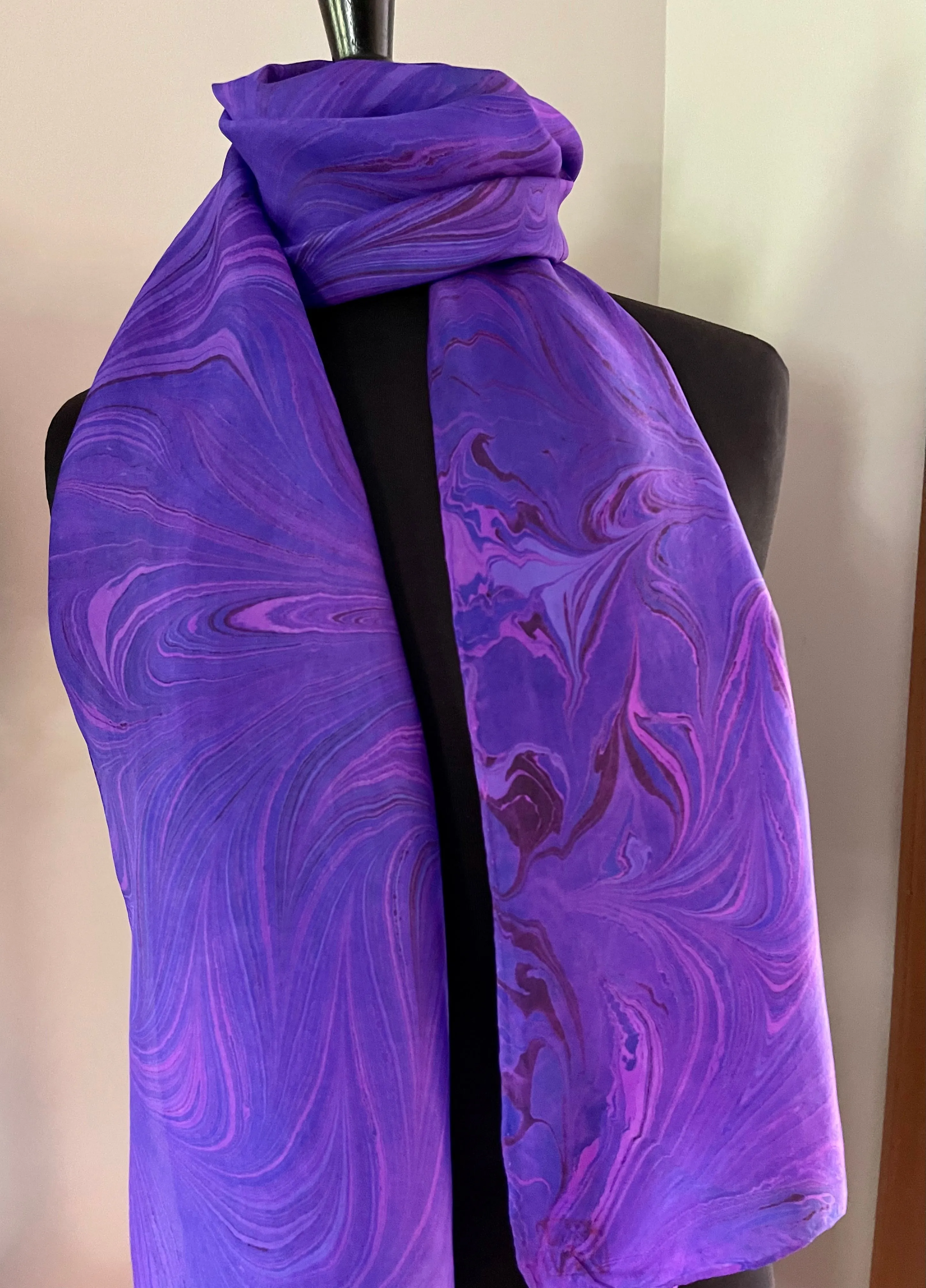 Purple pink flame pattern  over hand dyed silk.  One of a kind!
