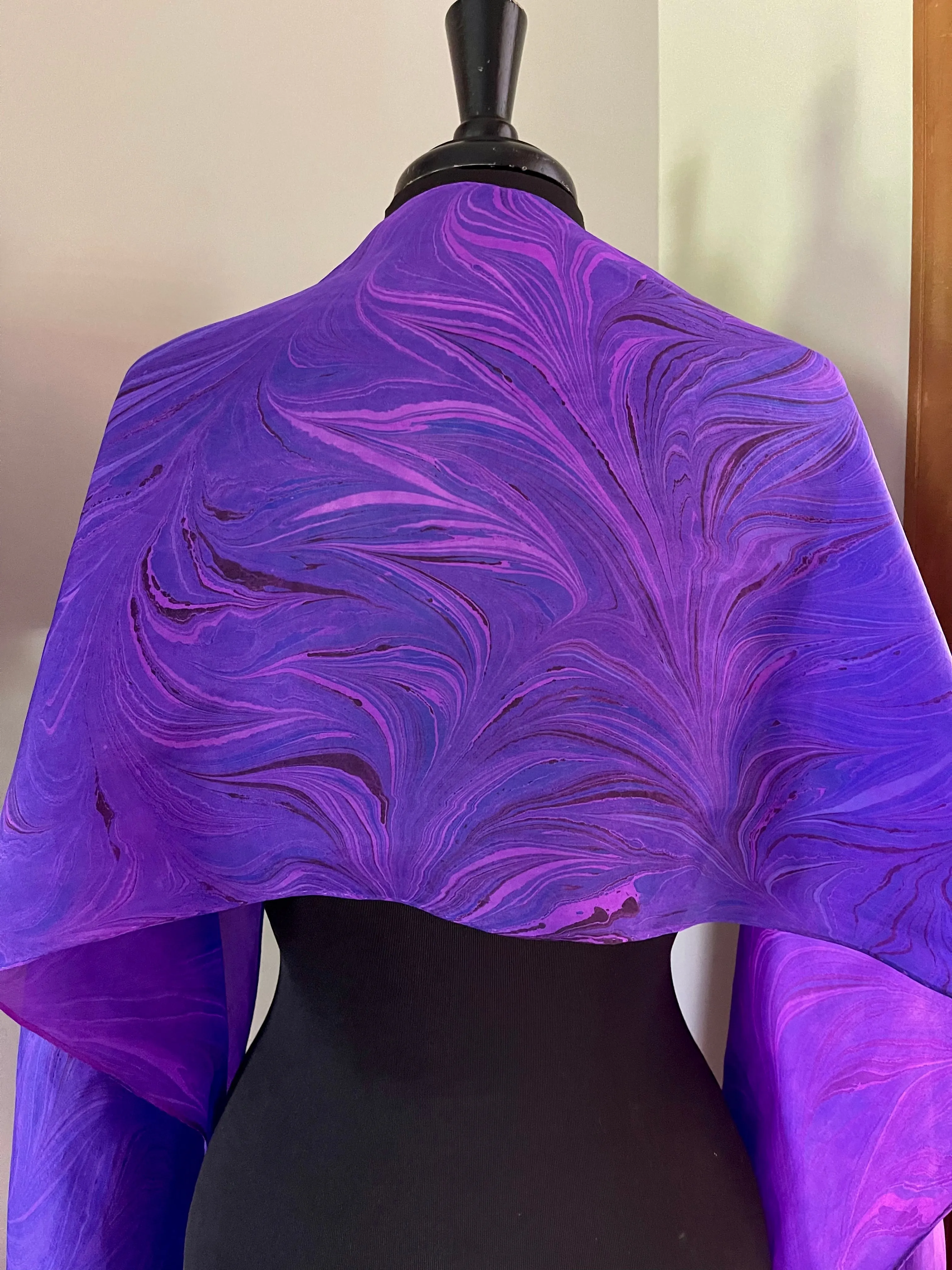 Purple pink flame pattern  over hand dyed silk.  One of a kind!