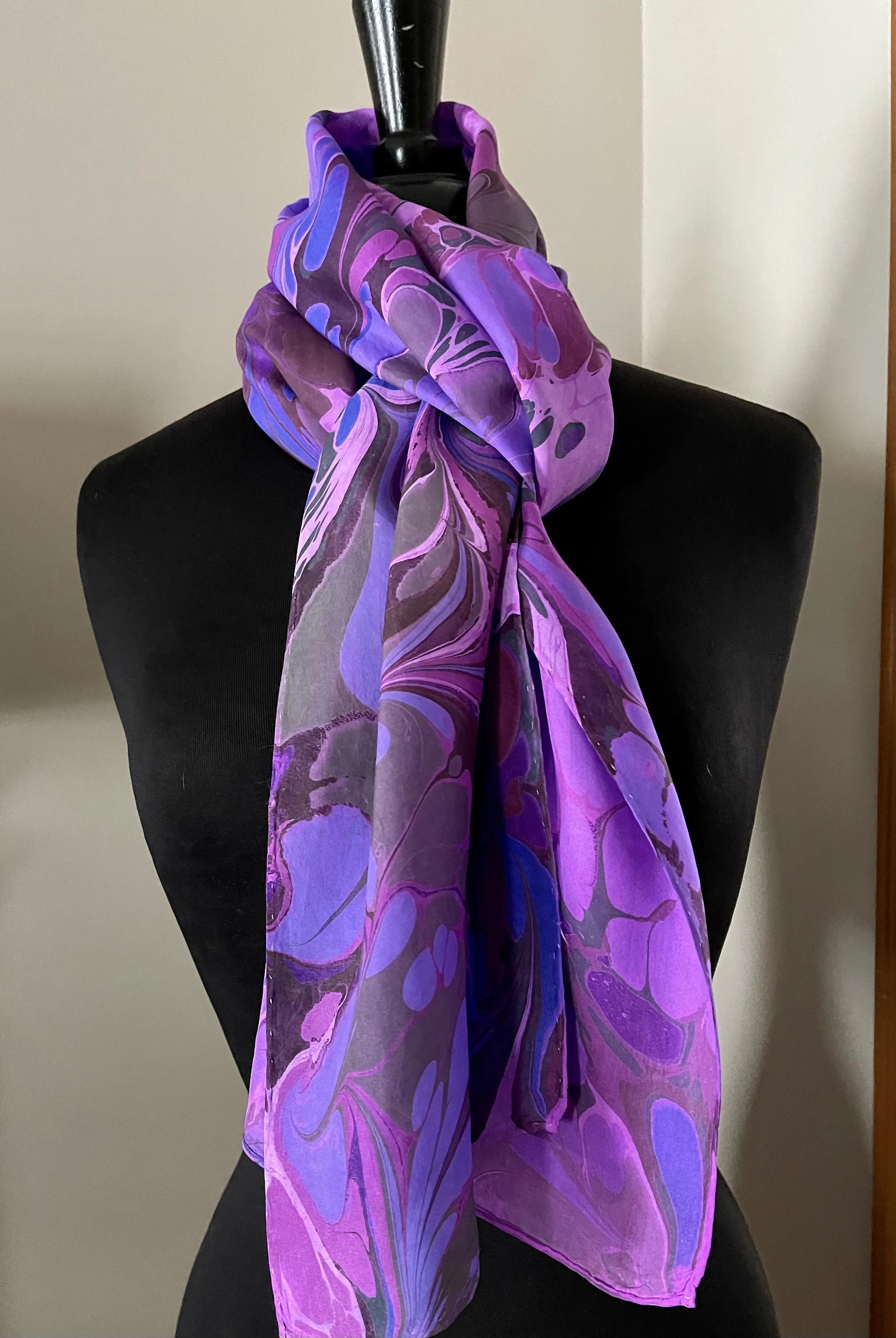Purple Pink Marbled over hand dyed silk.  One of a kind!