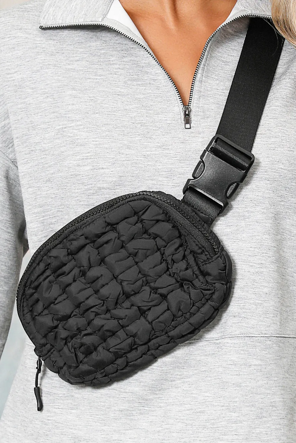 Quilted Puffer Buckle Strap Crossbody Bag