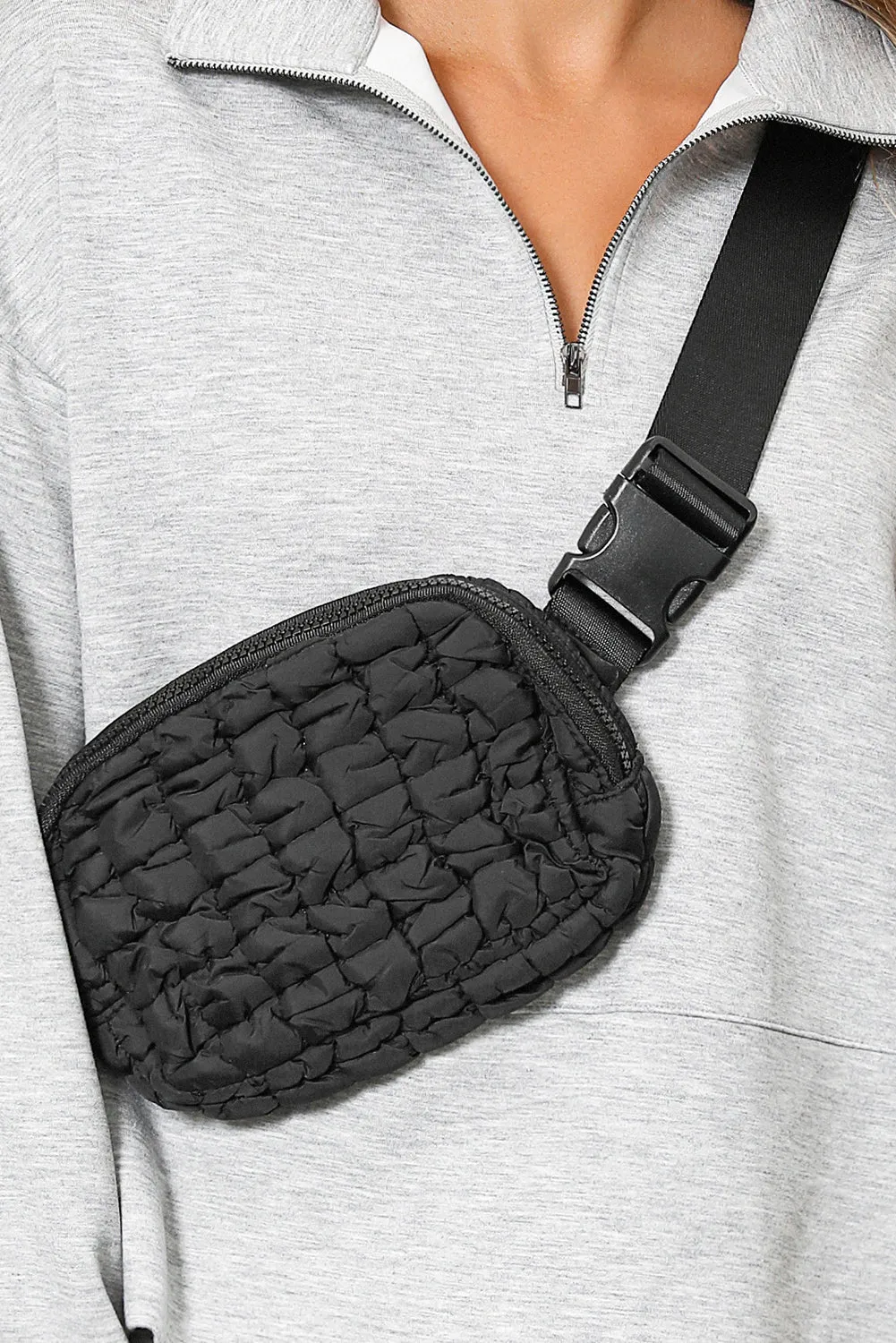Quilted Puffer Buckle Strap Crossbody Bag