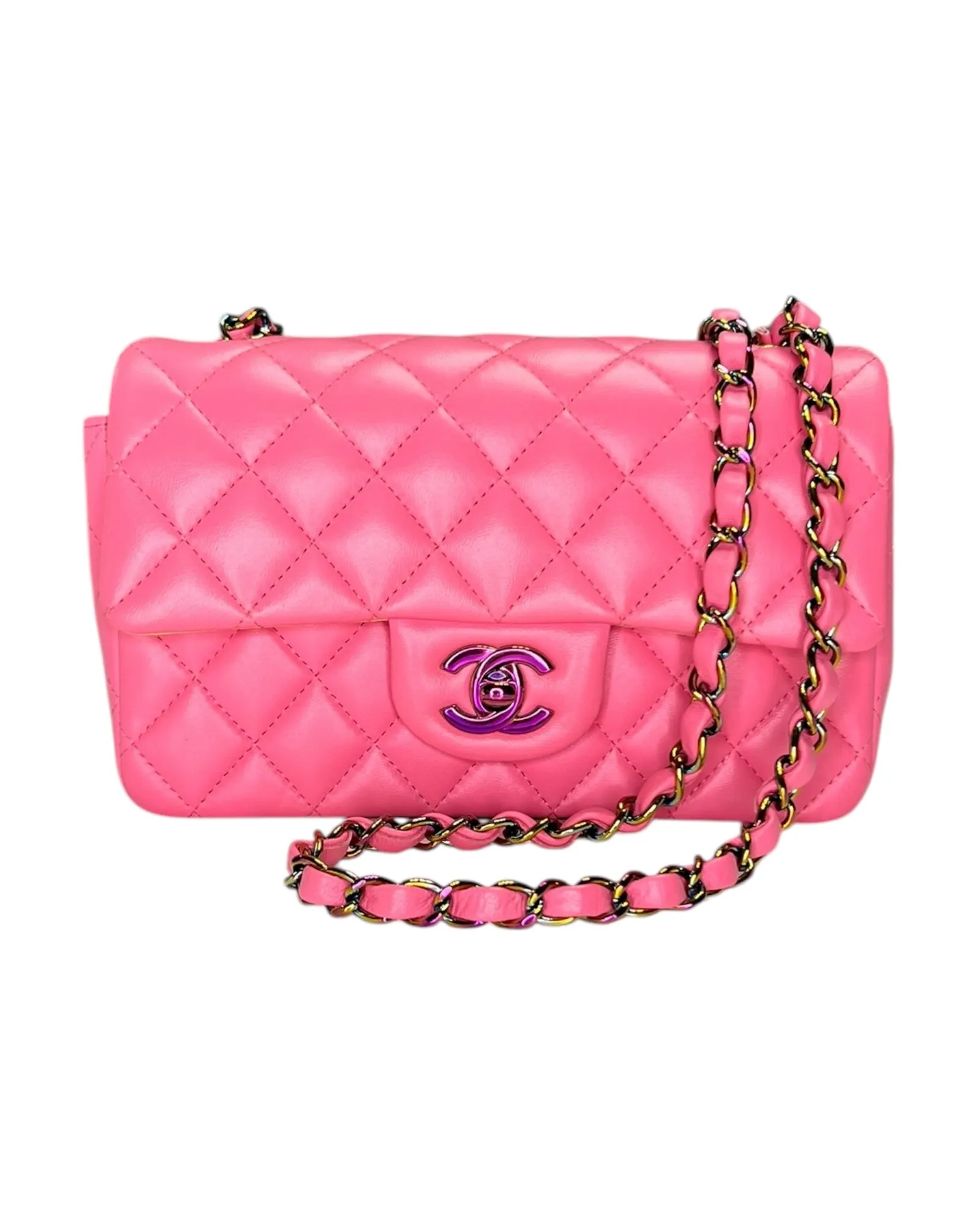Rare Chanel Seasonal 21P Mini Flap Bag Pink - Yellow - Iridescent Hardware