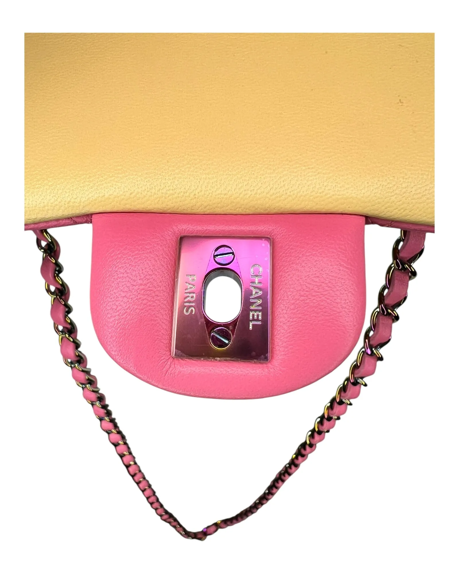 Rare Chanel Seasonal 21P Mini Flap Bag Pink - Yellow - Iridescent Hardware