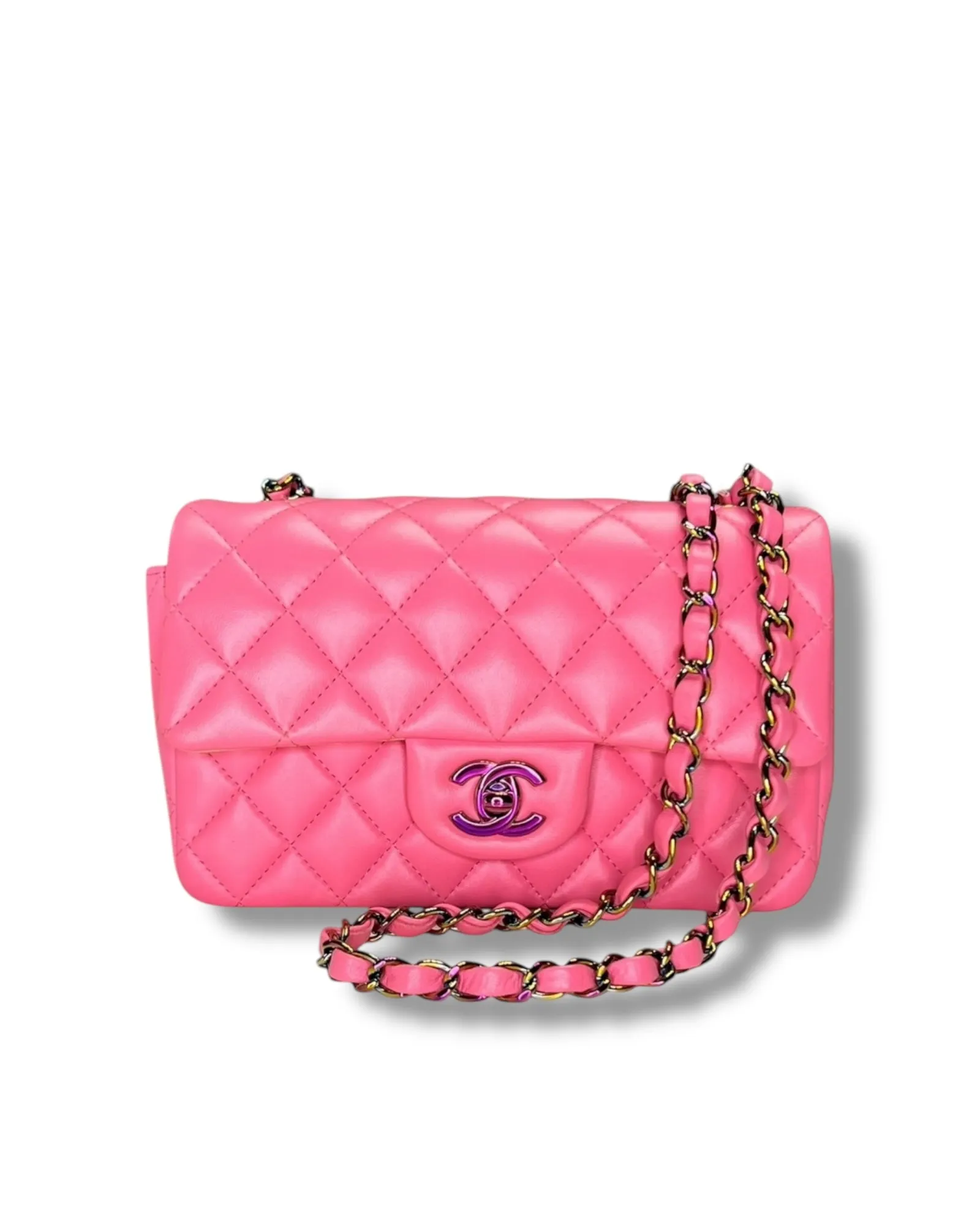 Rare Chanel Seasonal 21P Mini Flap Bag Pink - Yellow - Iridescent Hardware