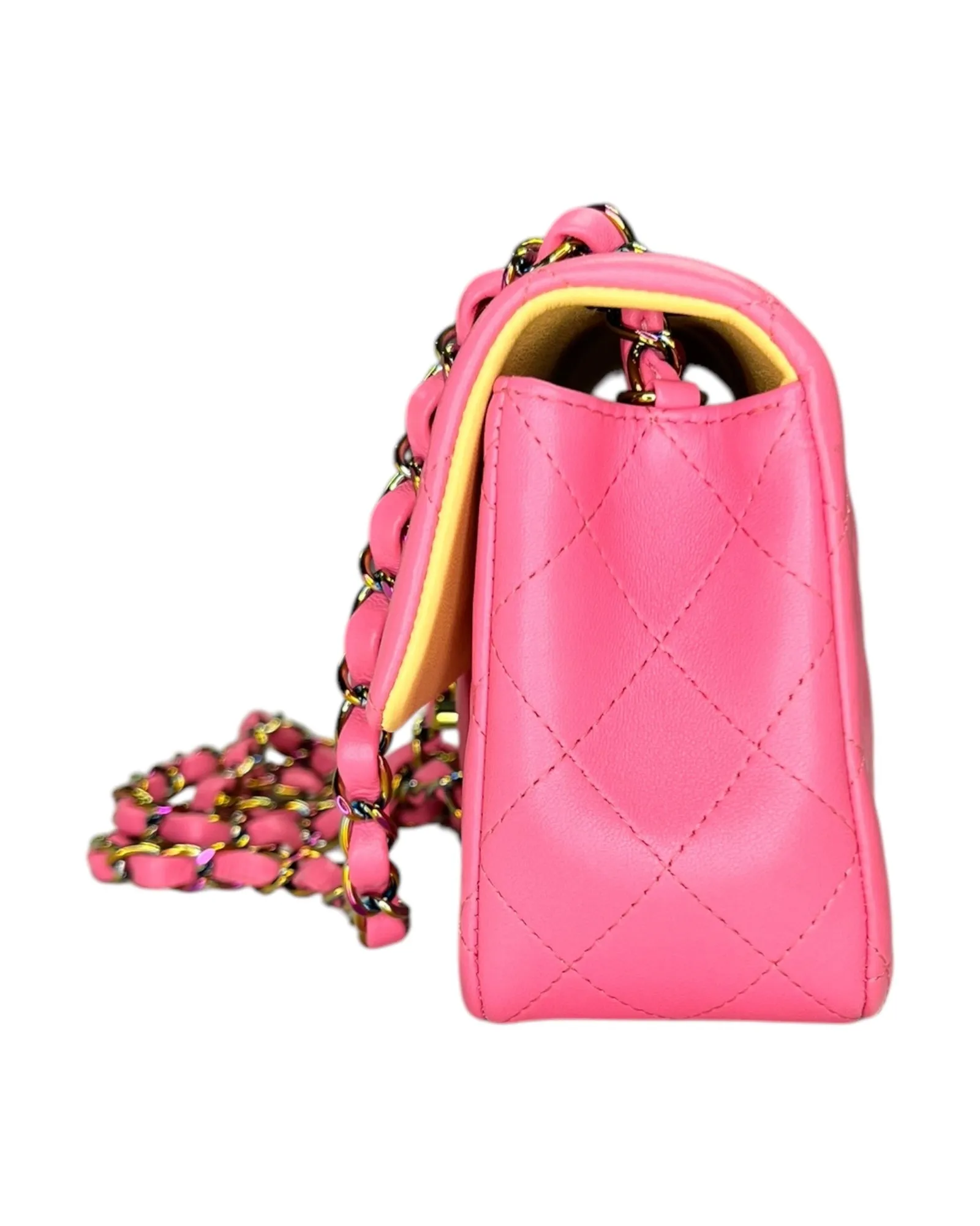 Rare Chanel Seasonal 21P Mini Flap Bag Pink - Yellow - Iridescent Hardware