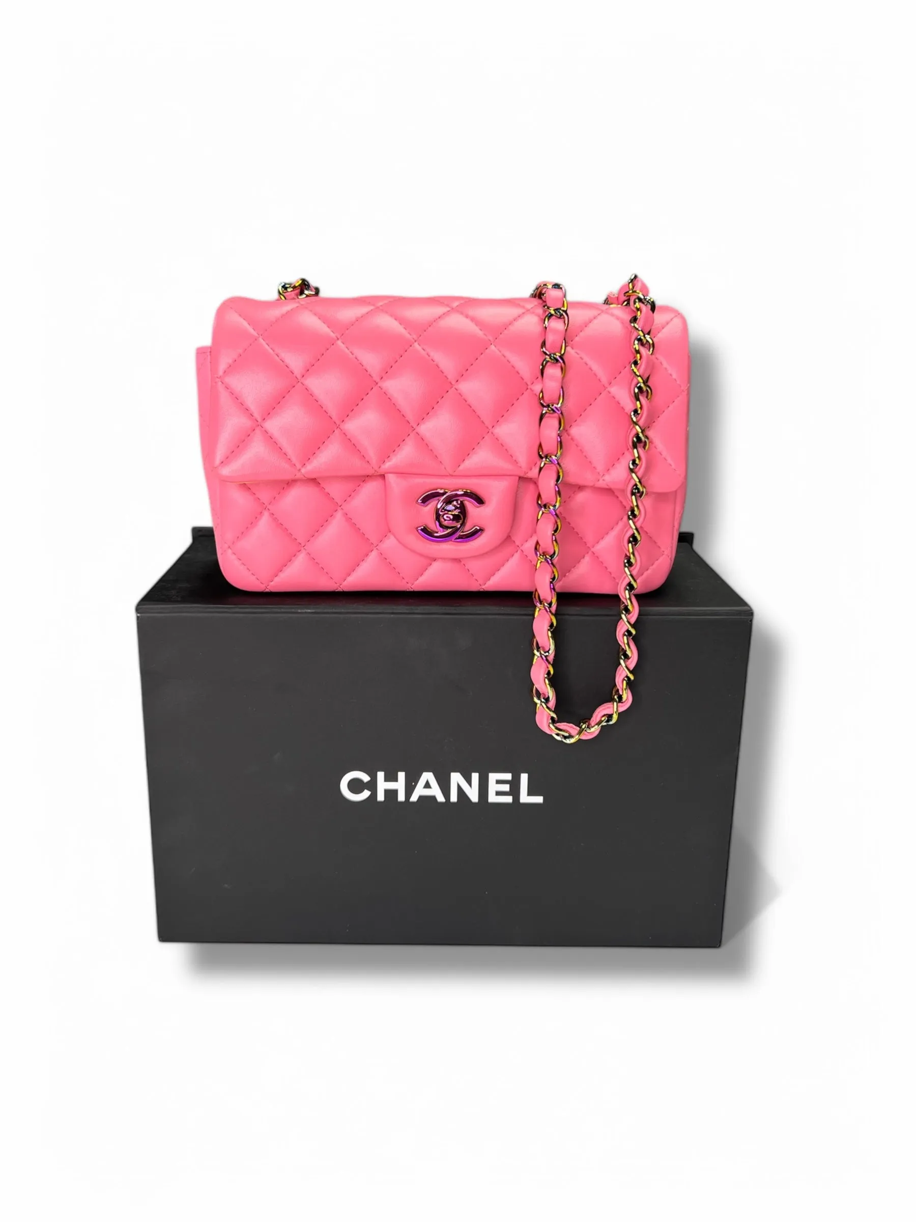 Rare Chanel Seasonal 21P Mini Flap Bag Pink - Yellow - Iridescent Hardware