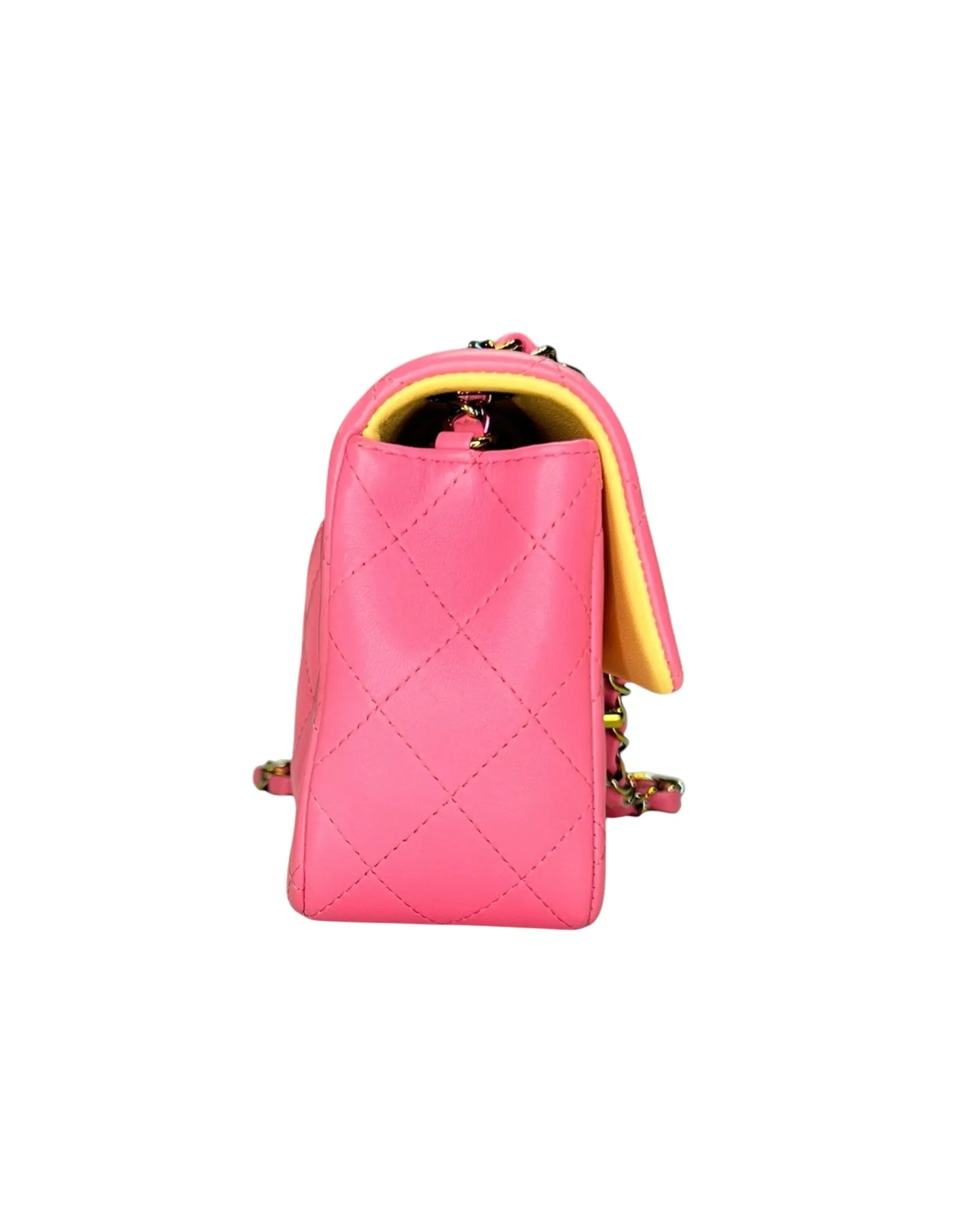 Rare Chanel Seasonal 21P Mini Flap Bag Pink - Yellow - Iridescent Hardware