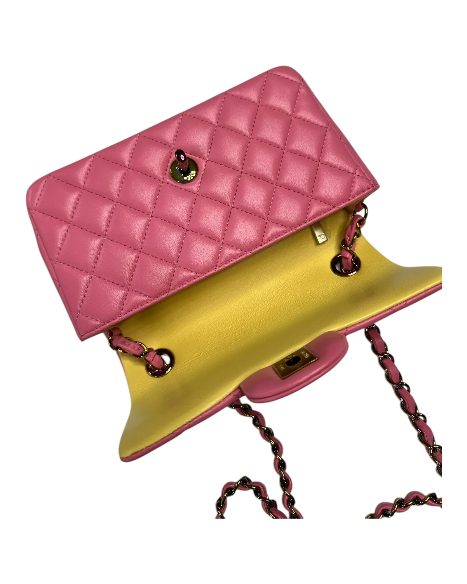 Rare Chanel Seasonal 21P Mini Flap Bag Pink - Yellow - Iridescent Hardware