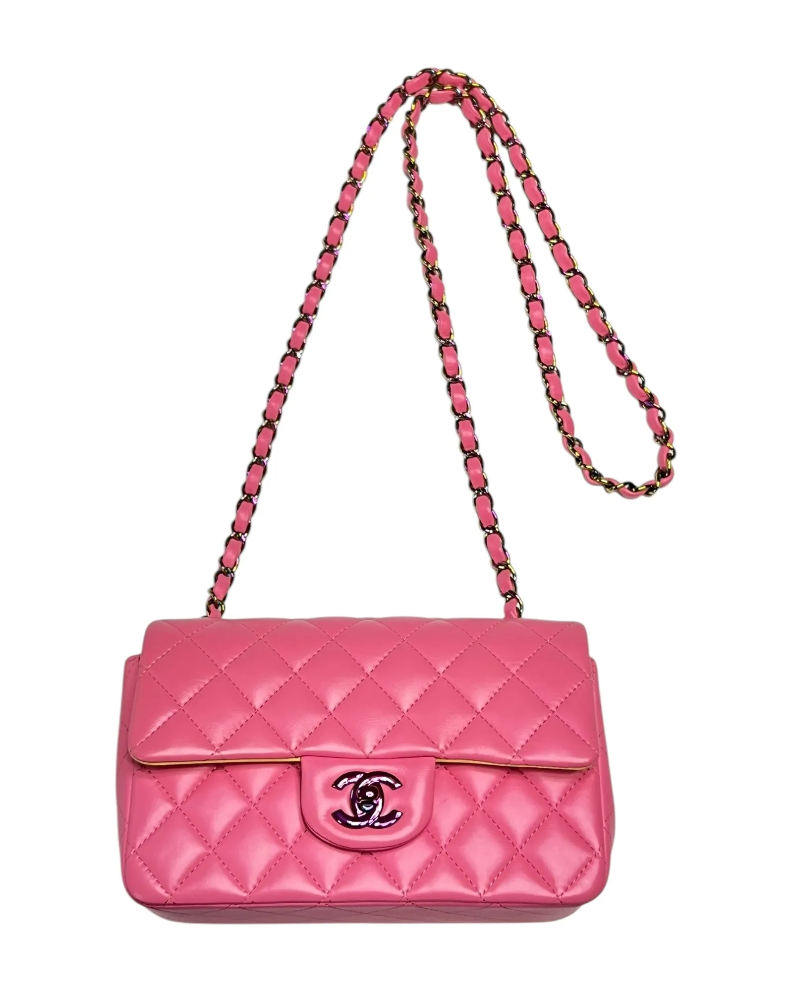 Rare Chanel Seasonal 21P Mini Flap Bag Pink - Yellow - Iridescent Hardware
