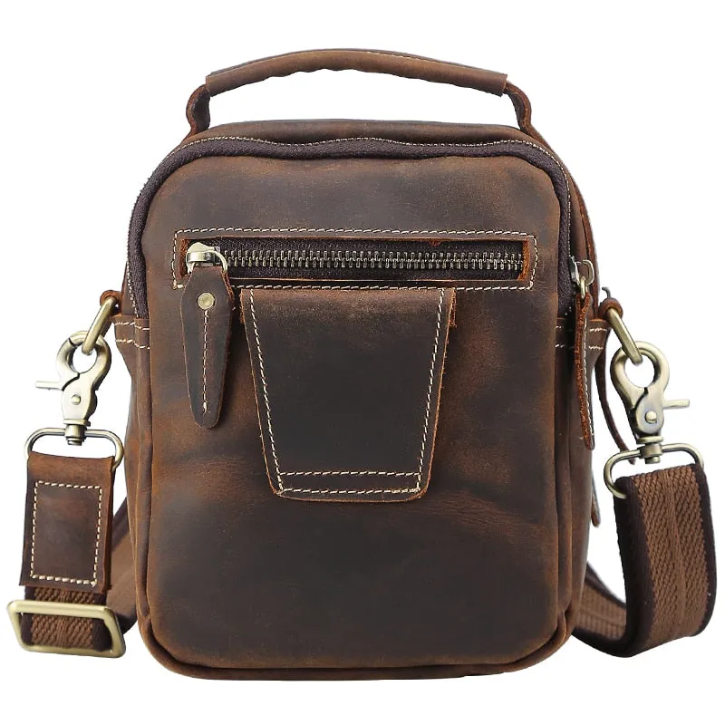 Realaiot 100% genuine leather messenger bags retro cow leather man bag corssbody handlebags multifunction waist bags mini shoulder bag