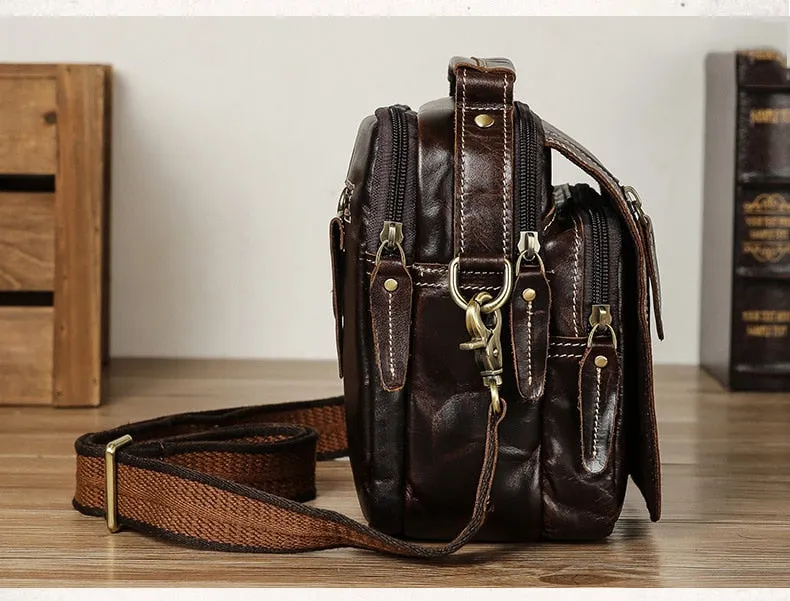 Realaiot 100% genuine leather messenger bags retro cow leather man bag corssbody handlebags multifunction waist bags mini shoulder bag