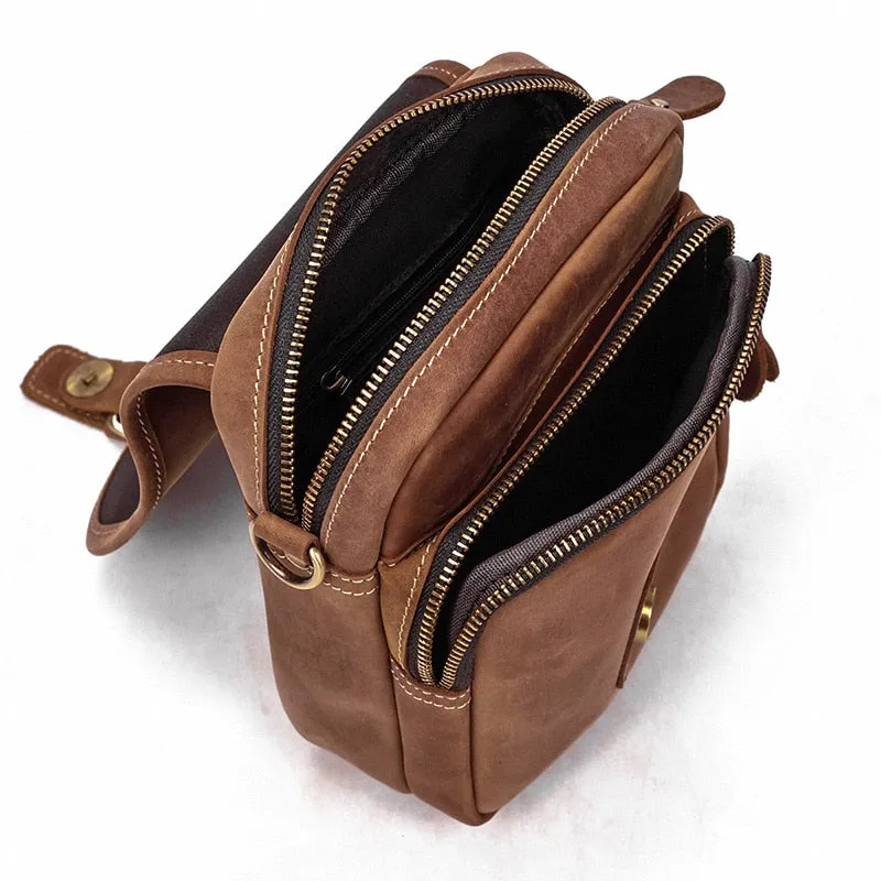 Realaiot 100% genuine leather messenger bags retro cow leather man bag corssbody handlebags multifunction waist bags mini shoulder bag