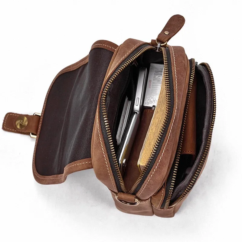 Realaiot 100% genuine leather messenger bags retro cow leather man bag corssbody handlebags multifunction waist bags mini shoulder bag