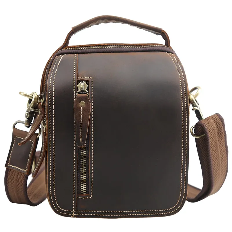 Realaiot 100% genuine leather messenger bags retro cow leather man bag corssbody handlebags multifunction waist bags mini shoulder bag