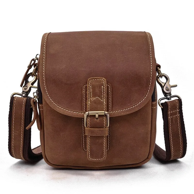 Realaiot 100% genuine leather messenger bags retro cow leather man bag corssbody handlebags multifunction waist bags mini shoulder bag