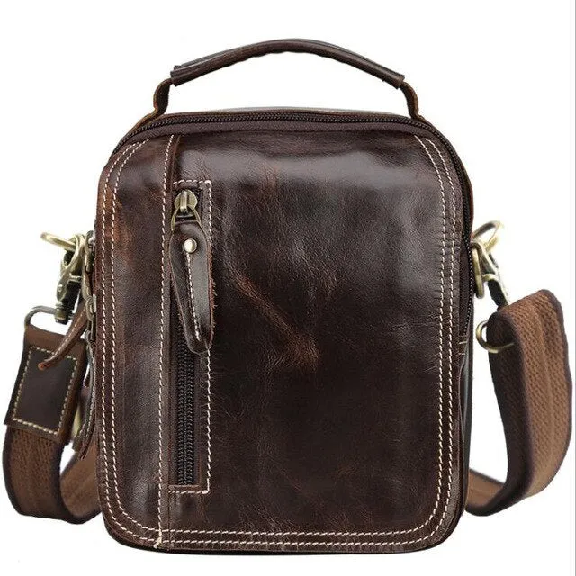Realaiot 100% genuine leather messenger bags retro cow leather man bag corssbody handlebags multifunction waist bags mini shoulder bag