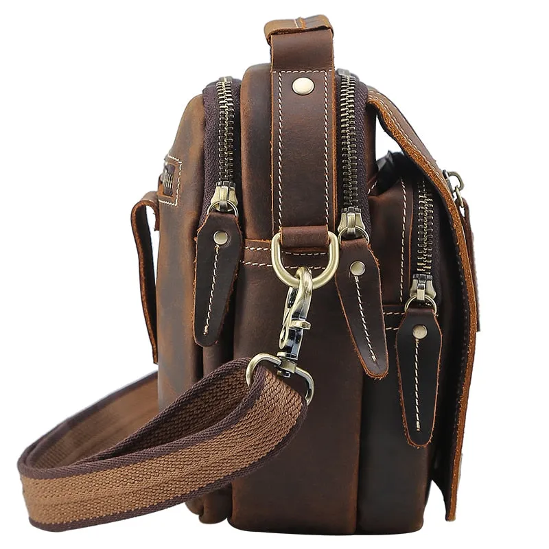 Realaiot 100% genuine leather messenger bags retro cow leather man bag corssbody handlebags multifunction waist bags mini shoulder bag