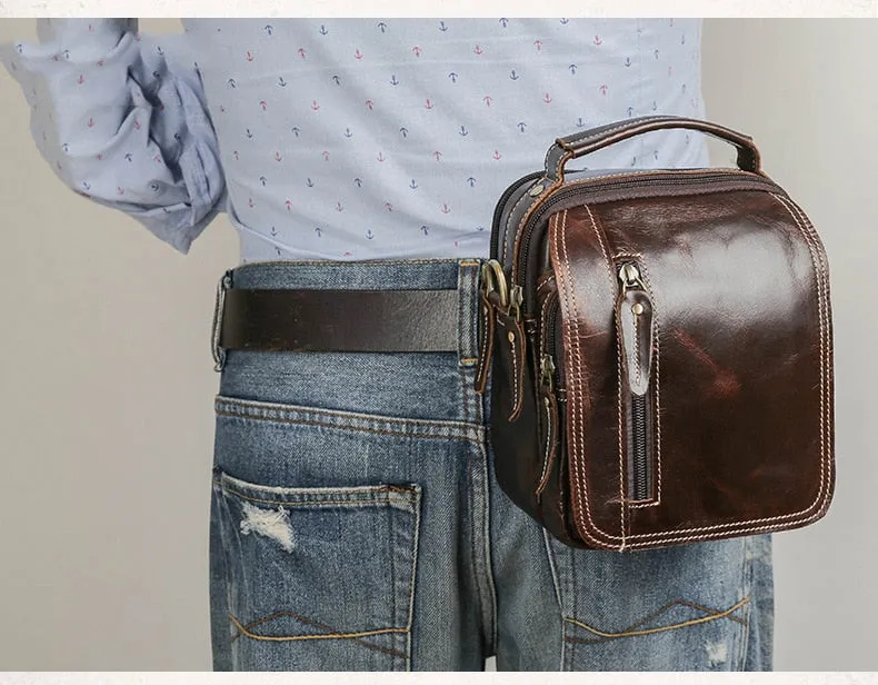 Realaiot 100% genuine leather messenger bags retro cow leather man bag corssbody handlebags multifunction waist bags mini shoulder bag