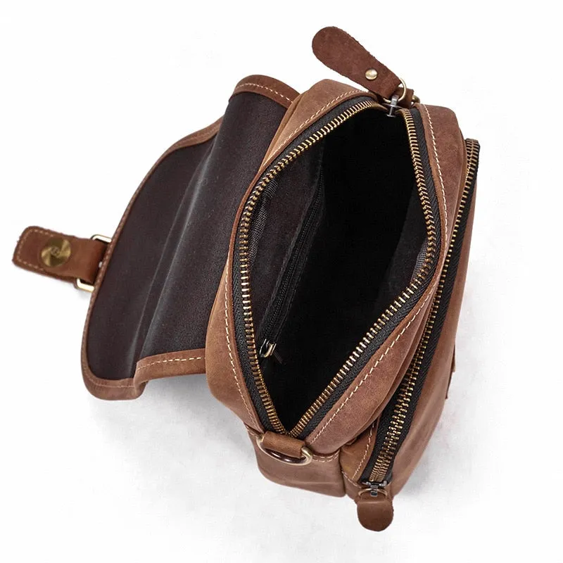 Realaiot 100% genuine leather messenger bags retro cow leather man bag corssbody handlebags multifunction waist bags mini shoulder bag