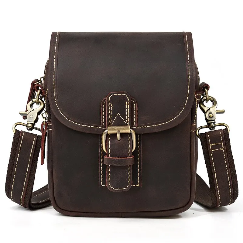 Realaiot 100% genuine leather messenger bags retro cow leather man bag corssbody handlebags multifunction waist bags mini shoulder bag