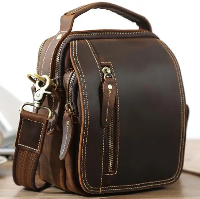Realaiot 100% genuine leather messenger bags retro cow leather man bag corssbody handlebags multifunction waist bags mini shoulder bag