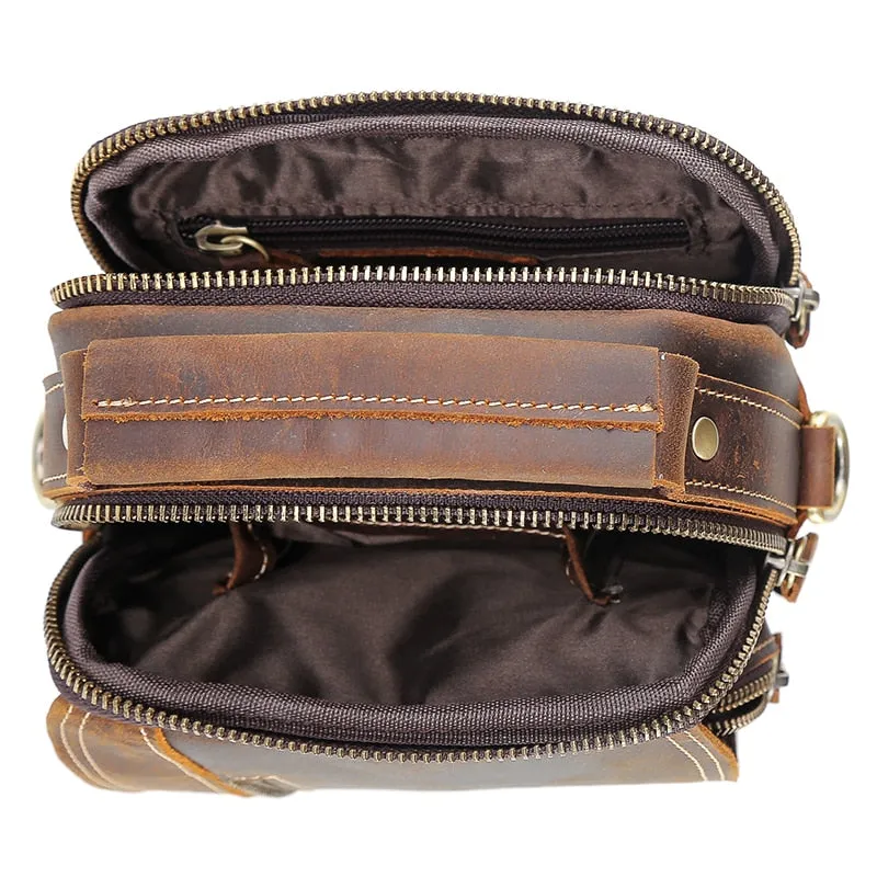Realaiot 100% genuine leather messenger bags retro cow leather man bag corssbody handlebags multifunction waist bags mini shoulder bag