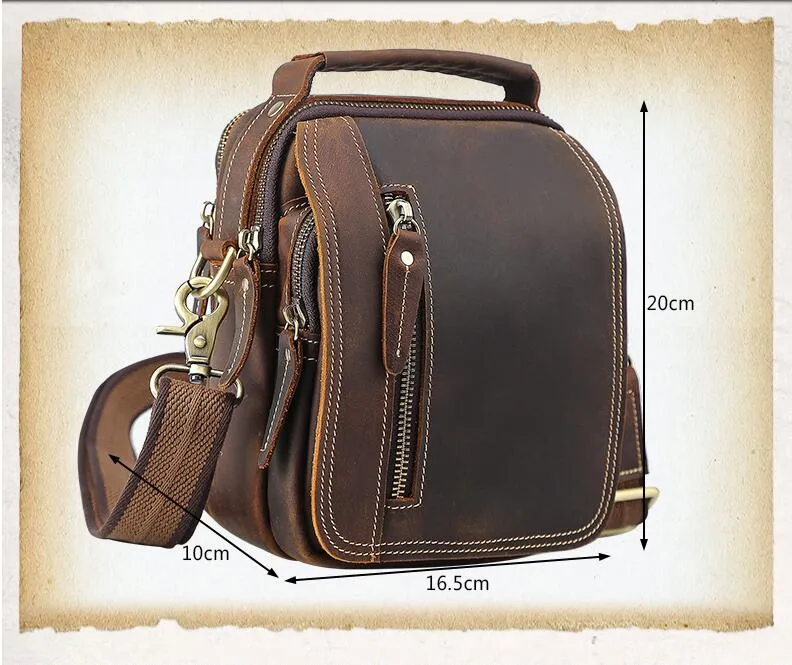 Realaiot 100% genuine leather messenger bags retro cow leather man bag corssbody handlebags multifunction waist bags mini shoulder bag