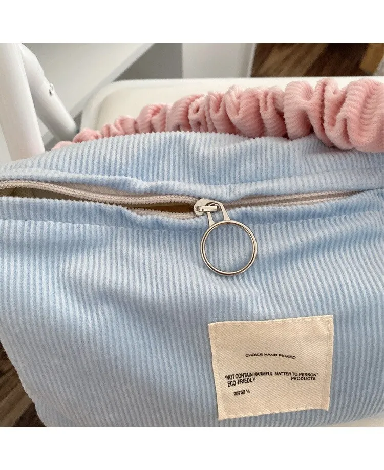 Realaiot Candy Color Women Little Shoulder Bag Corduroy Handbag Small Tote Lady Underarm Bags Contrast Fabric Cute Eco Cotton Cloth Purse