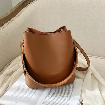 Realaiot casual wide strap bucket bag designer women shoulder bags luxury pu crossbody bag large capacity messenger bag simply purse
