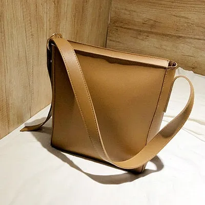 Realaiot Fashion Pu Leather Composite Bags For Ladies Casual Solid Large Capacity Bucket Bags For Women Simple Vintage Messenger Bags New