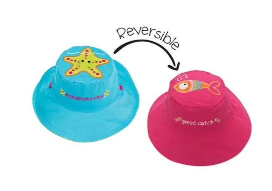 Reversible Baby, Kids & Toddler Girls Sun Hat - Starfish & Fish