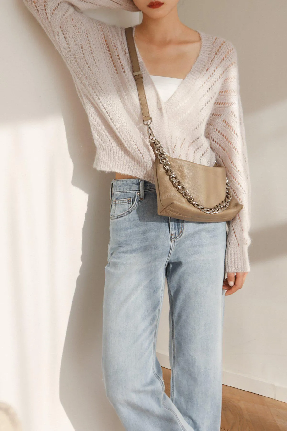 REY LEATHER SHOULDER BAG - BROWN