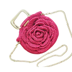 Rosa Bloom Macramé Crossbody- Red - Handmade Rectangular Metal Handle Bag