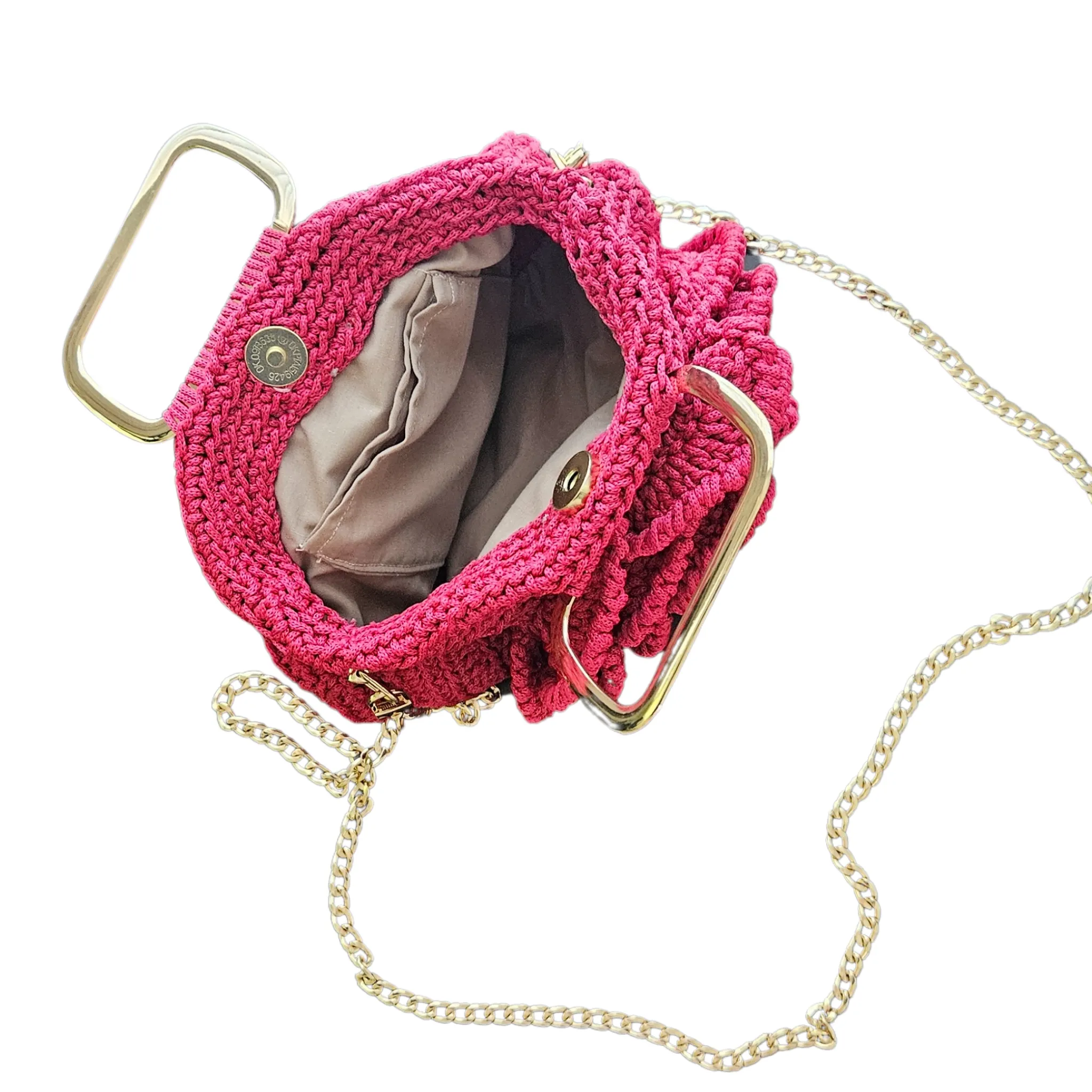 Rosa Bloom Macramé Crossbody- Red - Handmade Rectangular Metal Handle Bag