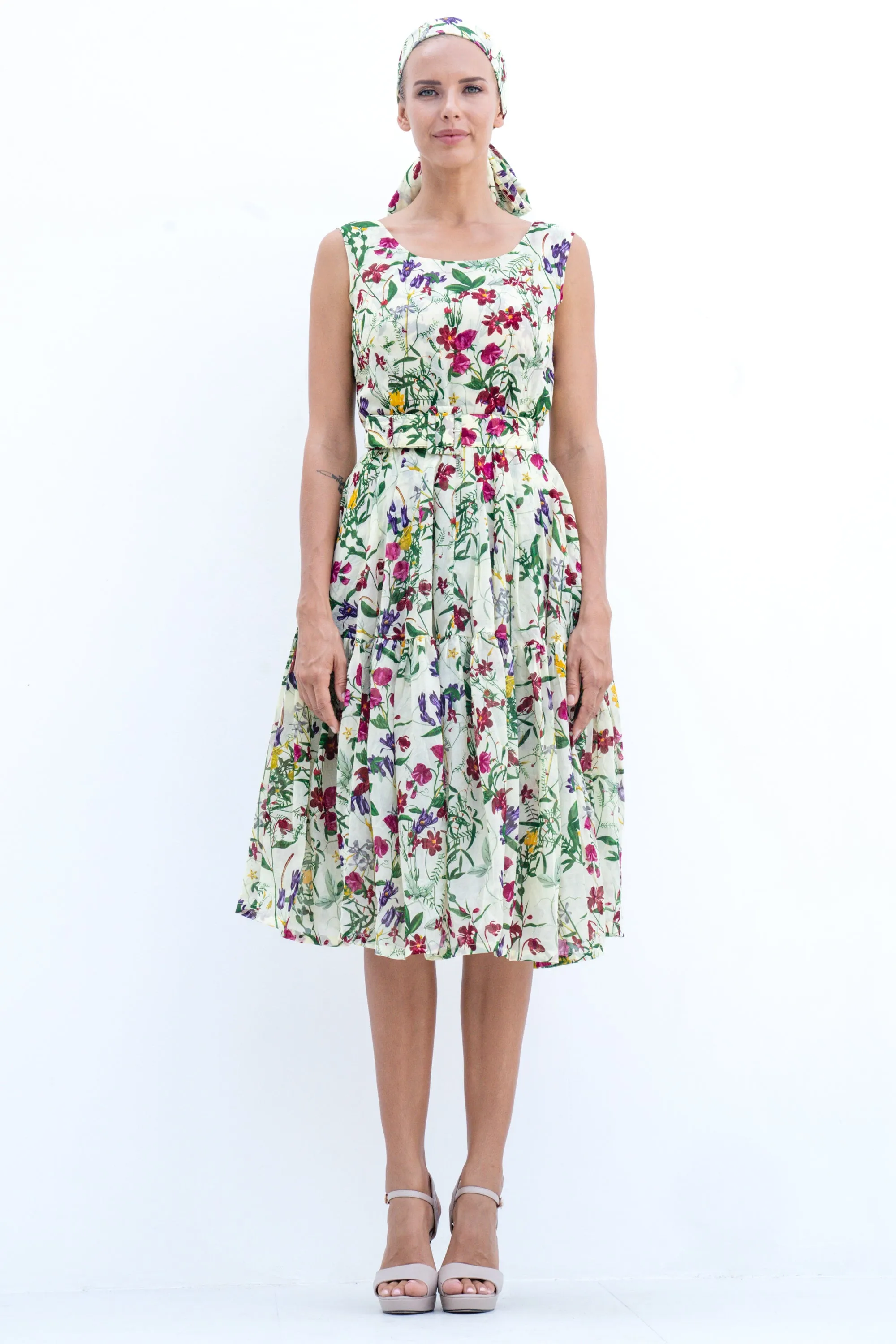 Rose Dress Boat Neck Sleeveless Long Length Cotton Musola (Fairy Tail Flower)