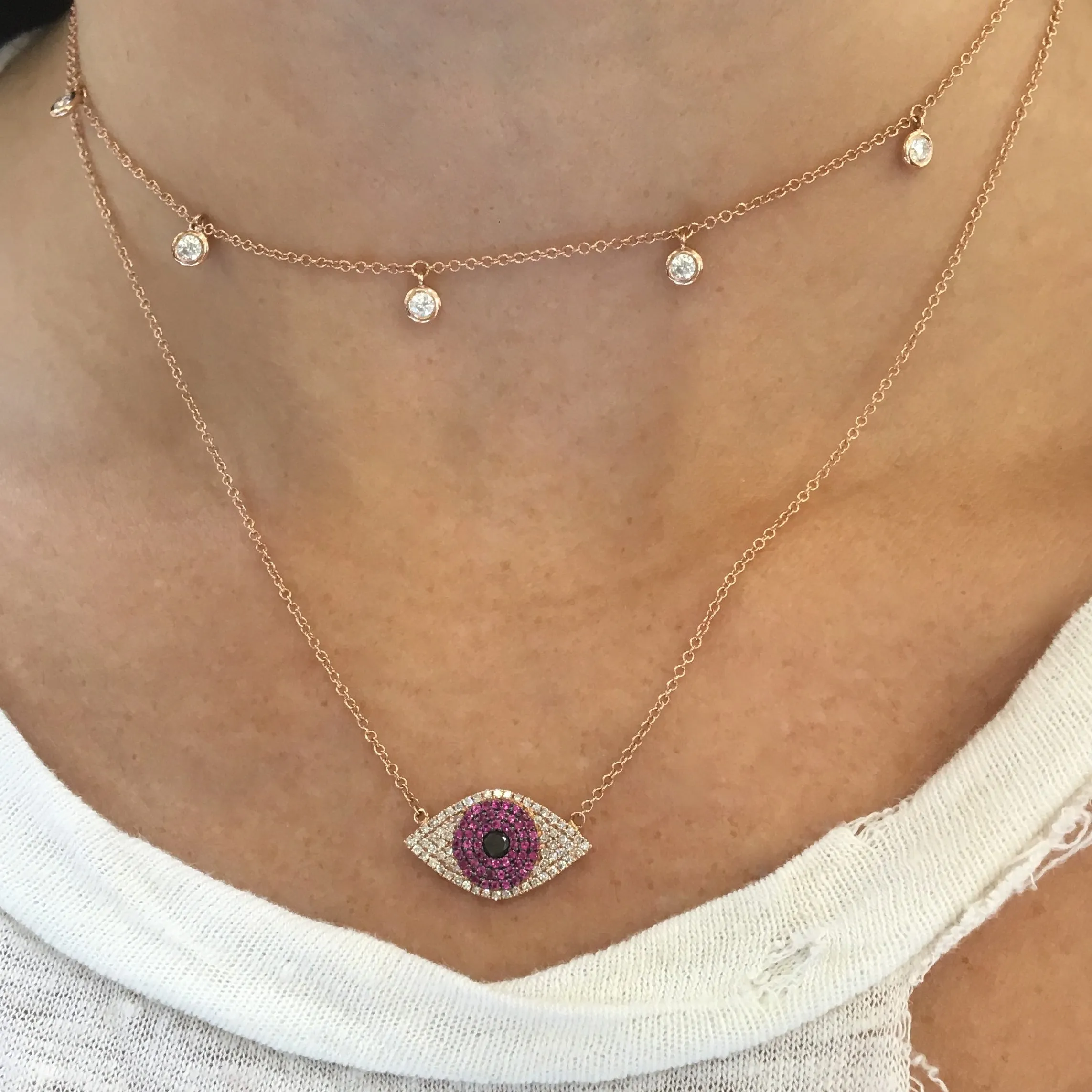 Ruby and Diamond Evil Eye Necklace