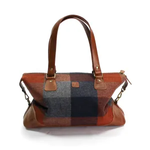 Rust Check & Tan Leather Travel Overnight Bag