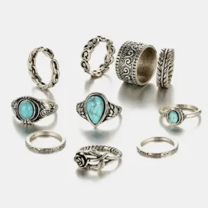 Sage Spirit Turquoise Ring Set – 10 Pieces