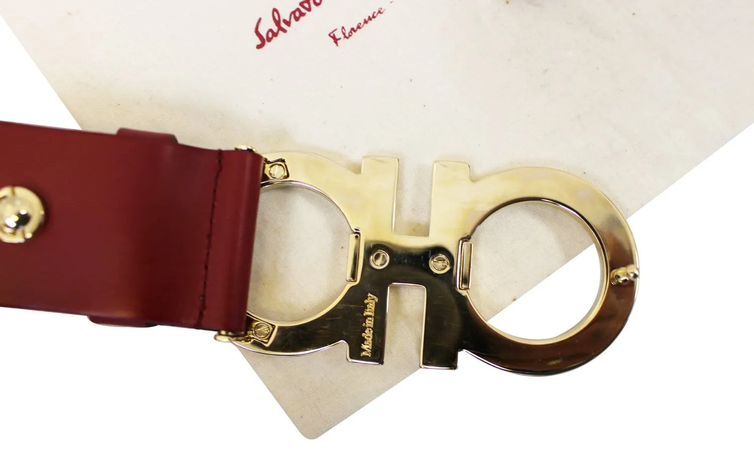 Salvatore Ferragamo Rubi Calf Skin Learher Red Men's Belt Size 42