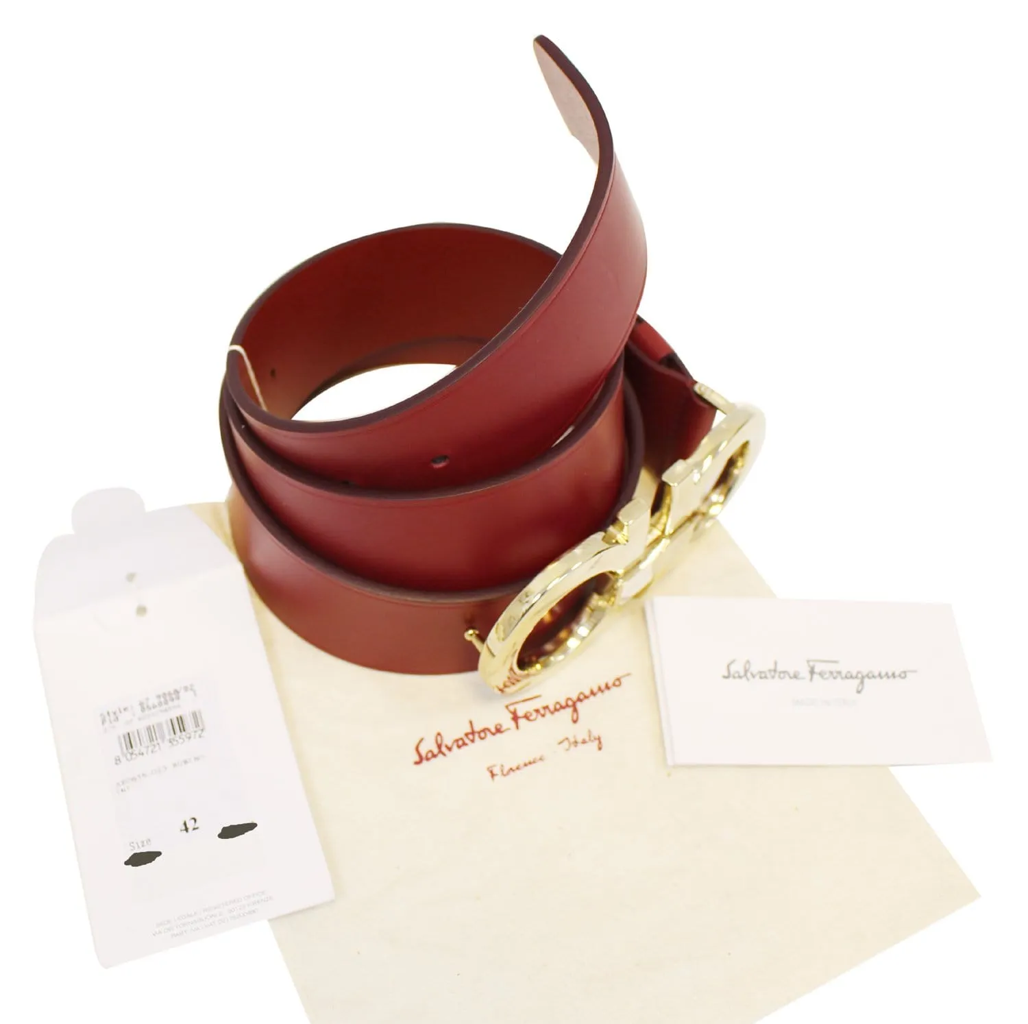 Salvatore Ferragamo Rubi Calf Skin Learher Red Men's Belt Size 42