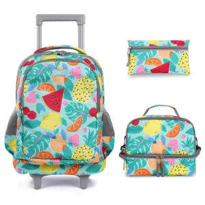 Seastig Green Fruit 18 inch Double Handle Rolling Backpack with Lunch Bag and Pencil Case Set
