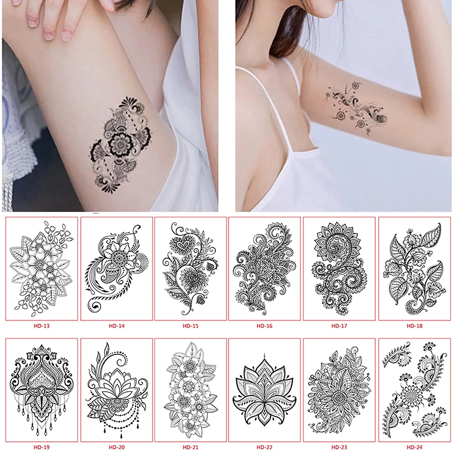 Semi Permanent Long Lasting Realistic Flower Lace Waterproof Temporary Tattoos Fake Flower Stickers