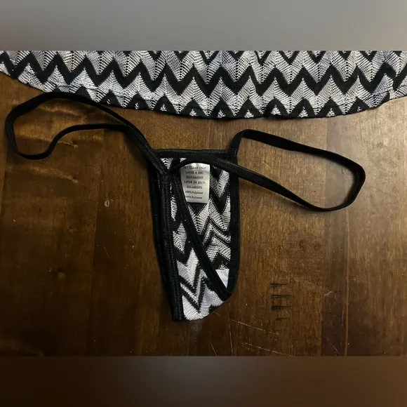 Sexy Skimpy Dreamgirl Zig Zag 3pc Club Rave Bikini Top w/ Skirt &amp; Thong Lingerie