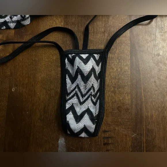Sexy Skimpy Dreamgirl Zig Zag 3pc Club Rave Bikini Top w/ Skirt &amp; Thong Lingerie