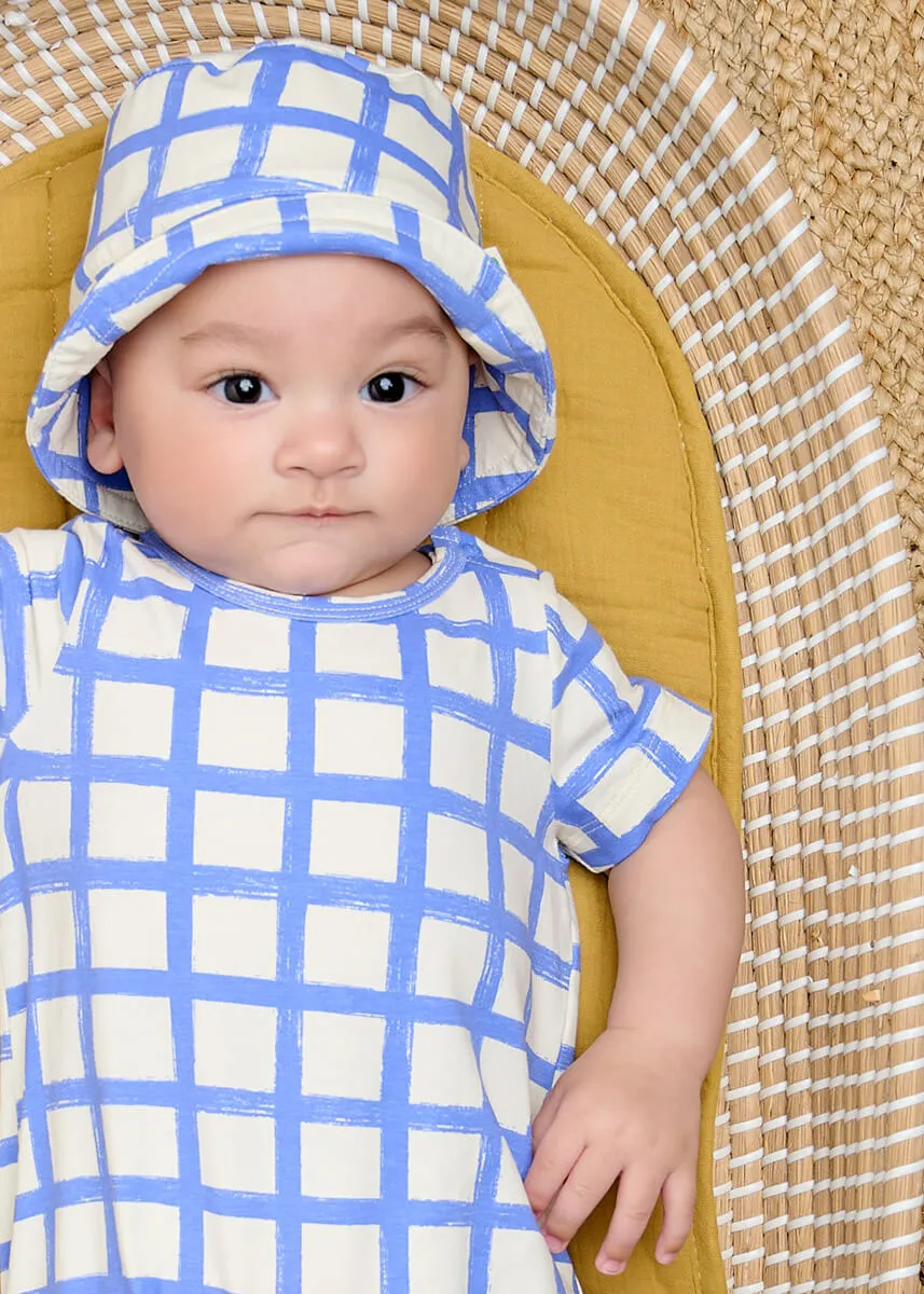 Skiff & Sunrise Set - Blue Checker Baby Shorty Playsuit & Hat Set