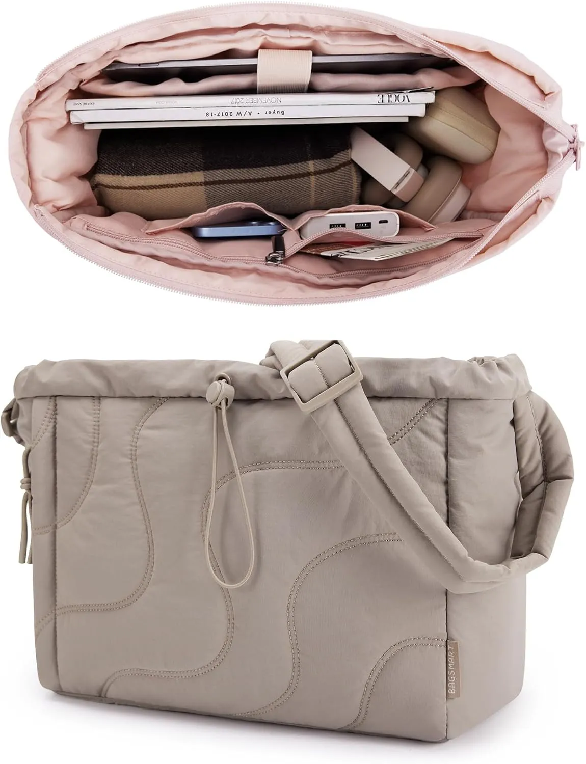 Small Quilted Tote Bag, Lightweight Crossbody Purses for Women, Travel Shoulder Handbags with Adjustable Strap
