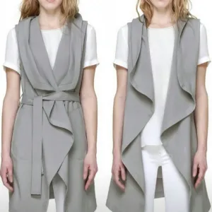 Soia &amp; Kyo light grey hood flowy long vest