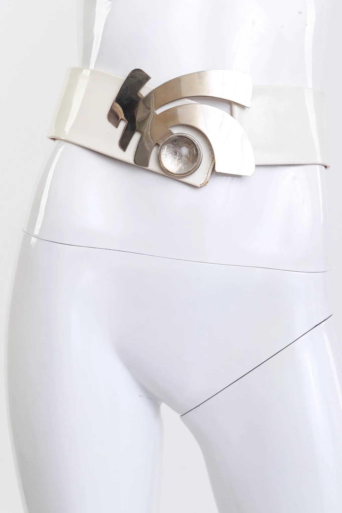 Space Age Sculptural Buckle Patent Belt